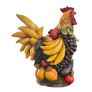 Whimsical Rooster Figurine with Fruit and Vegetable Motif, Farmhouse‎ Decor